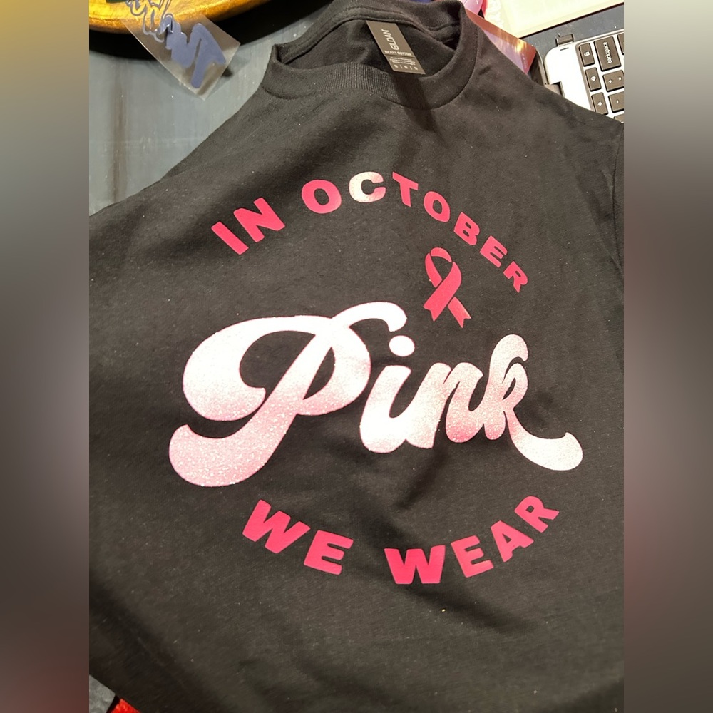💞FIGHT CANCER💞Black T-Shirt with Pink Ribbon Design svg made to order